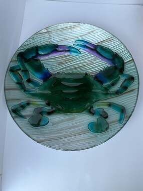 Coastal Blue Crab Decorative Glass Platter/Dish